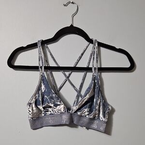 PINK Victoria's Secret Blue Velvet Bralette Halter Top Size M